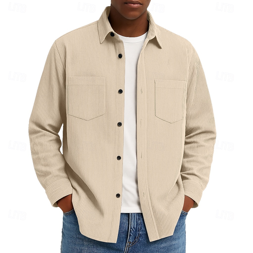 Per uomo Camicia Camicia di Velluto a Coste Camicia con Bottoni Blu Verde militare Beige Manica Lunga Semplice Collo ripiegato Casuale Quotidiano Tasca Abbigliamento Cotone Moda Streetwear Classico del 2026 a $25.99 –P1