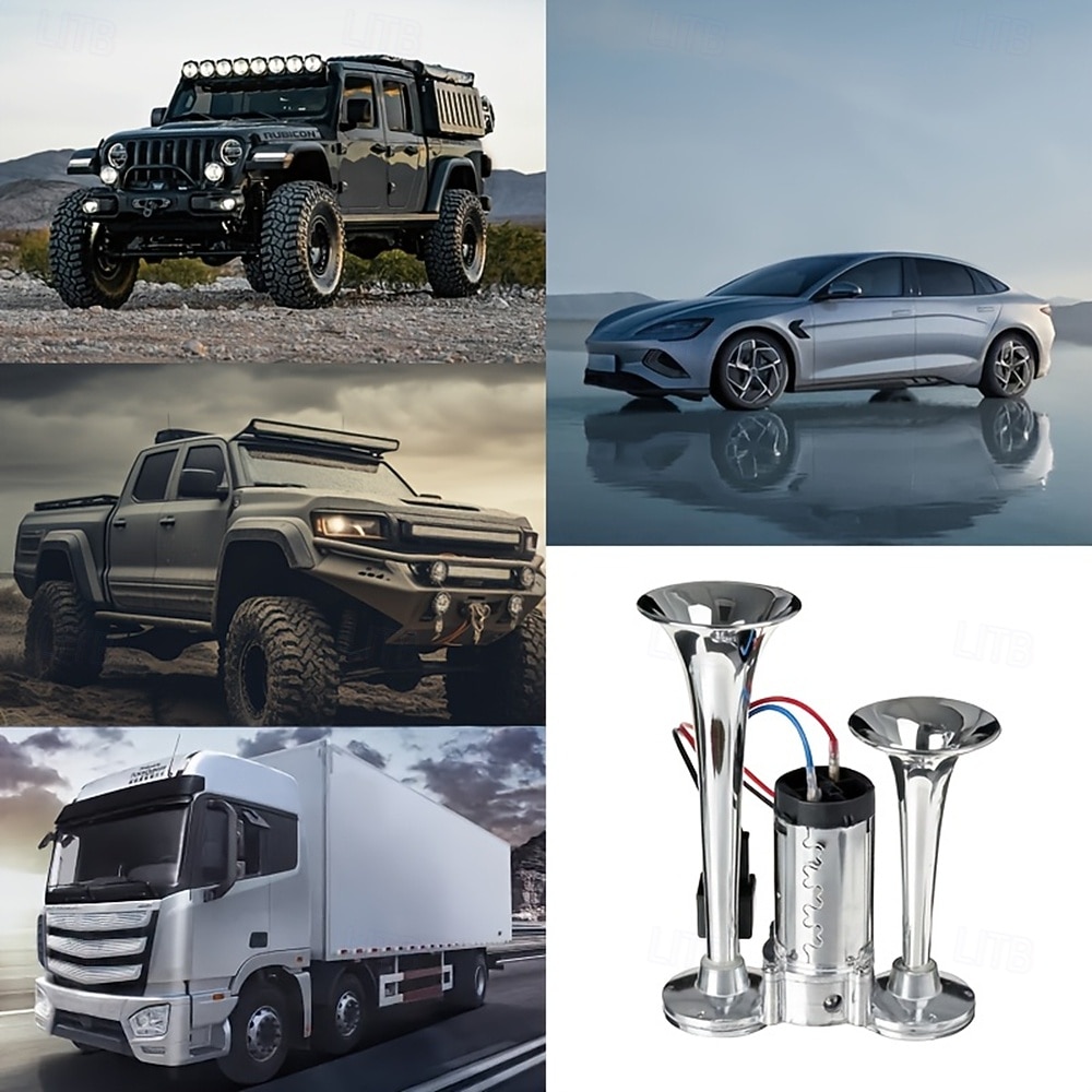Píšťalka pro modely vlaků, super hlasitá dvoutrubková klaksonová sada, klakson s kompresorem, vhodná pro jakékoli 12V vozidlo, super hlasitá klaksonová sada pro auto. Vhodná pro obytná vozidla, SUV, 2026 - $44.99 –P1