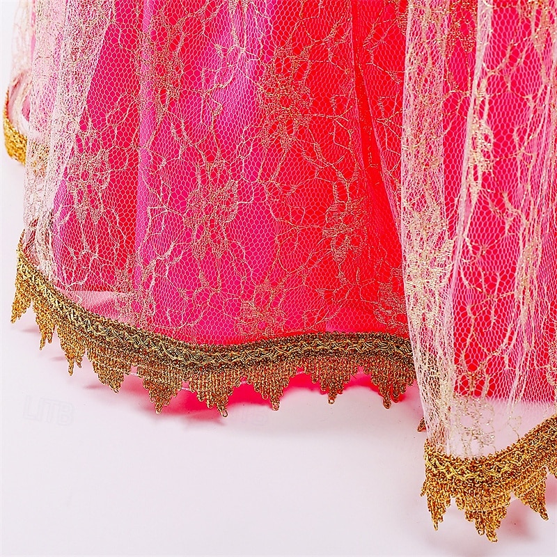 Vestido de festa infantil feminino para a Semana do Livro 2026, com estampa floral, manga longa, para ocasiões formais, apresentações e eventos especiais. Renda, estilo princesa, maxi, para uso diário, com modelagem evasê e tule. Disponível nas cores rosa de 2026 por $34.99 –P8