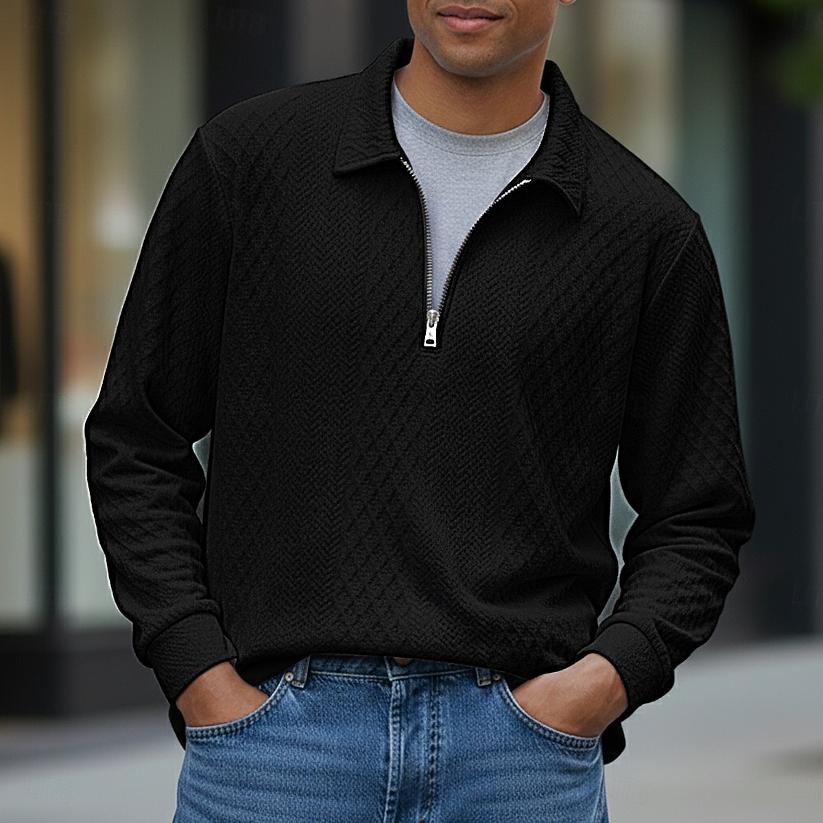 Voor heren Trui-sweatshirt Polo met rits Vakantie Straat Rits Lange mouw Modieus Basic Geometrisch Effen Mode Lente & Herfst Alle seizoenen Normale pasvorm Zwart Wit khaki Donkergrijs Trui-sweatshirt 2026 - $24.99 –P1