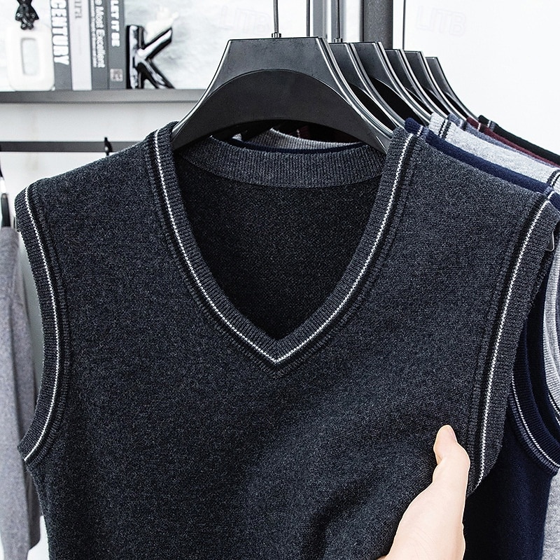 Herren Pullunder Kleid Pullover Pullover Weste Strickpullover Gerippt Stricken Normale Oberteile Gestrickt Einfach V Ausschnitt Mode Lässig Urlaub Alltagskleidung Bekleidung Herbst Winter Schwarz Rote 2026 - $25.99 –P9