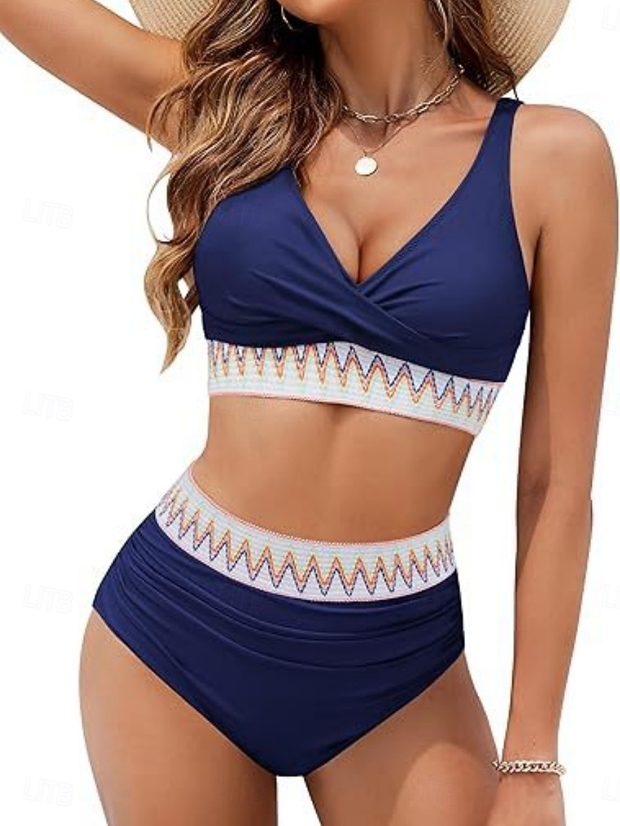 Costum de baie pentru femei bikini cu 2 piese cu umeri cu arcuri subțire fără spate de vacanță pentru plajă solid decolteu în V fără mâneci 2026 - $24.99 –P7
