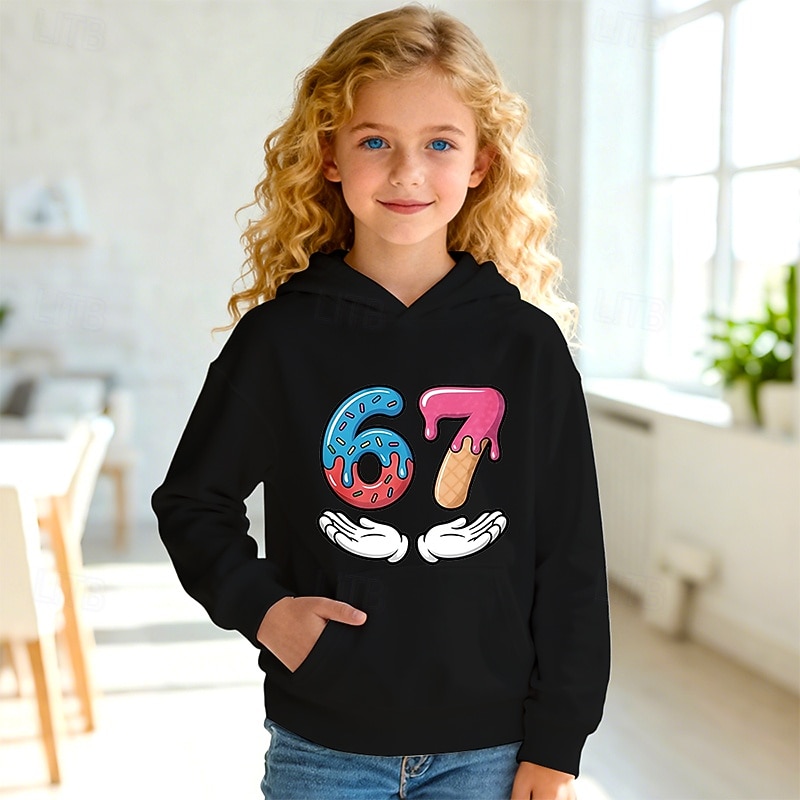 Unisex Girls' 3D Graphic Funny Slang 67 Hoodie Pullover Long Sleeve 3D Print Spring Fall Sports Fashion Streetwear Kids 4-12 Years Hooded Outdoor Casual Daily Regular Fit 2026 - $10.99 –P6