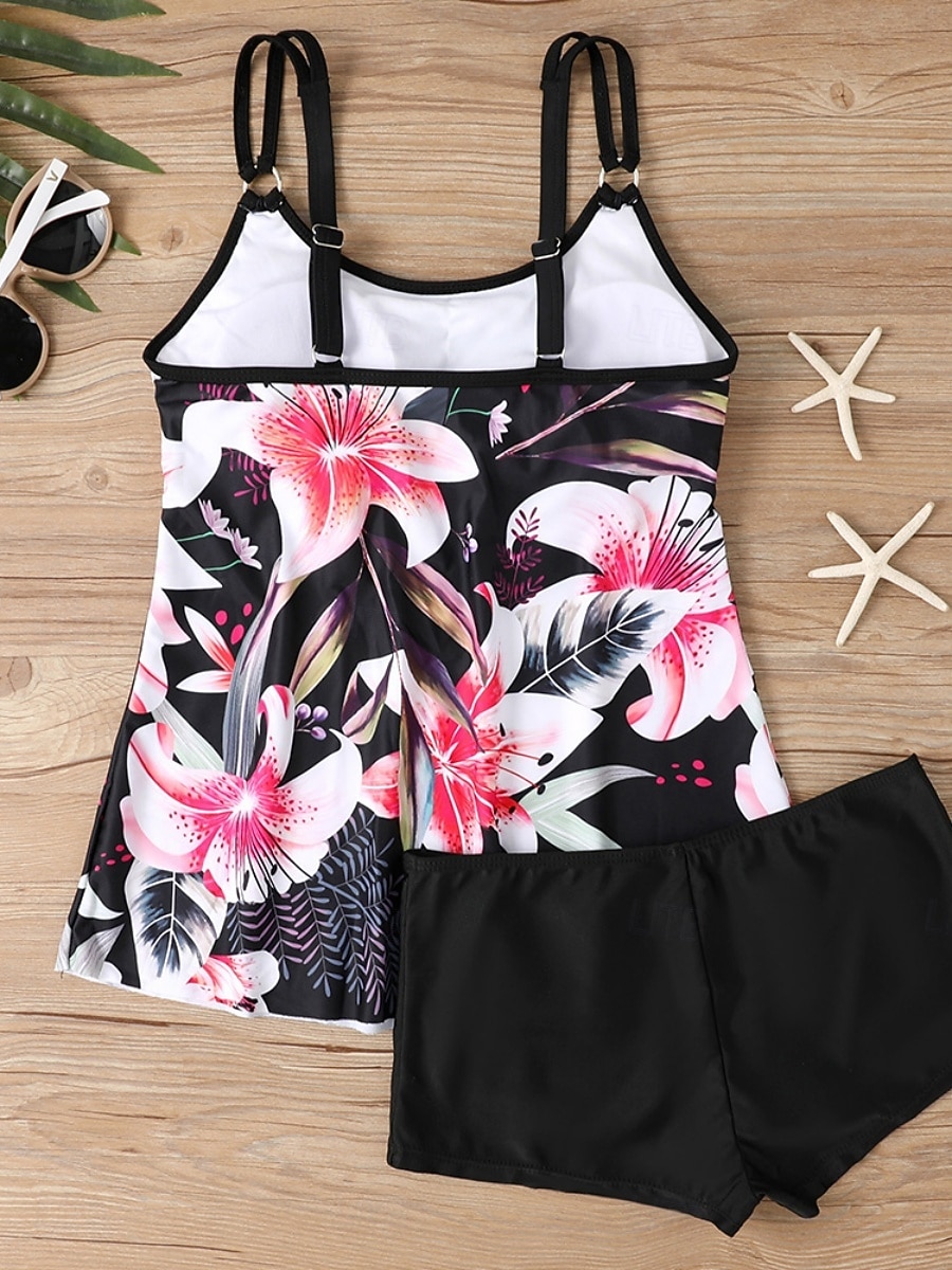 Γυναικείο Τανκίνι 2 Κομμάτια Μαγιό Σορτσάκι Έλεγχος Κοιλιάς Ψηλόμεσο Λεπτό Χωρίς Πλάτη Θέρετρο Παραλίας Ombre Λουλούδια U Λαιμός Αμάνικο Μαγιό 2026 - $33.99 –P4