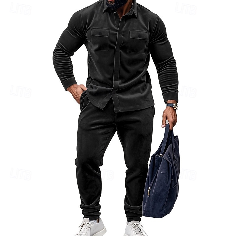 Bărbați Hanorca Trening Set de ținute Rever Zilnic În aer liber Sport Cordon Butonul sus Buzunar Simplu Bleumarin Poliester Îmbrăcăminte de Sport  Modă Șic Stradă Primăvară 2026 - $49.99 –P15