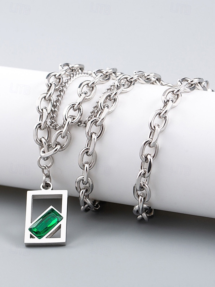 Herrhalsband i rostfritt stål med grönt ädelstenshänge - snyggt, hållbart, perfekt för både vardagliga och formella tillfällen 2026 - $7.99 –P5