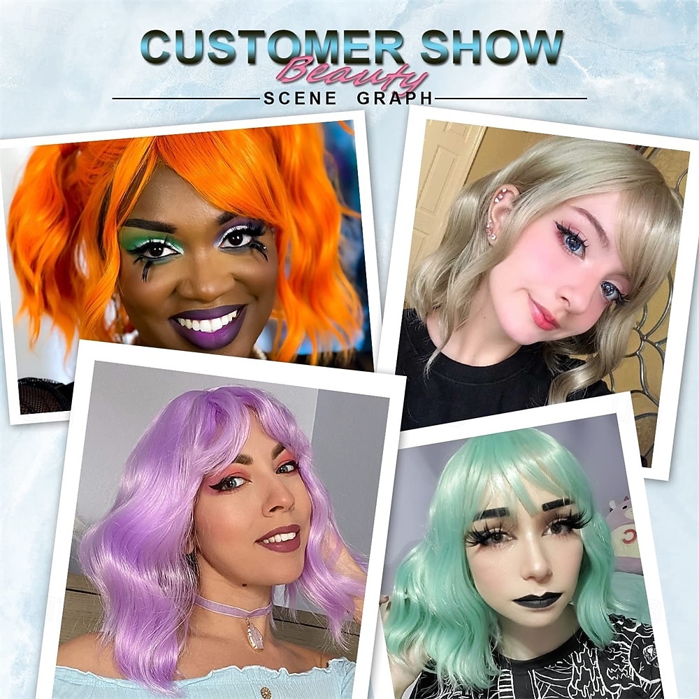 Carnival Wig 2026 Pink Blue Purple Curly Bob Short Synthetic Festival Wig Mardi Gras Parade Cosplay Costume Hair for Women 2026 - $21.99 –P7
