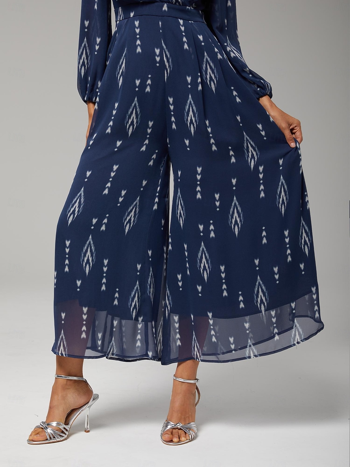 tuta da donna in chiffon verde stampato, gamba larga, scollo a V, cintura in vita, elegante, distinguersi, destinazione, ospite di matrimonio, quotidiano, vacanza, casual, primavera estate autunno del 2026 a $159.99 –P5