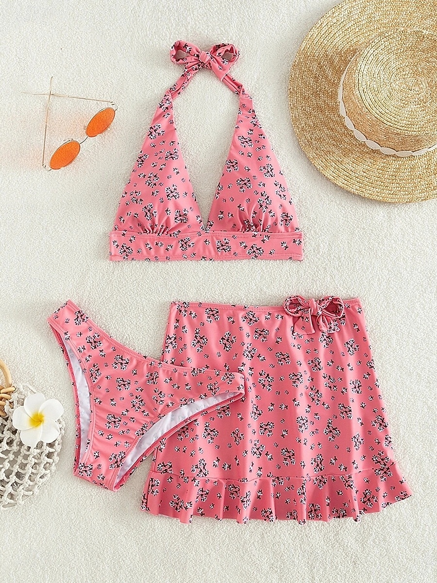 Strój Kąpielowy Damski Bikini 3 Częściowy Z Spódnicą Smukły Bez Pleców Letni Strój Plażowy Kwiatowy Sznurek Bez Rękawów 2026 - $26.99 –P9