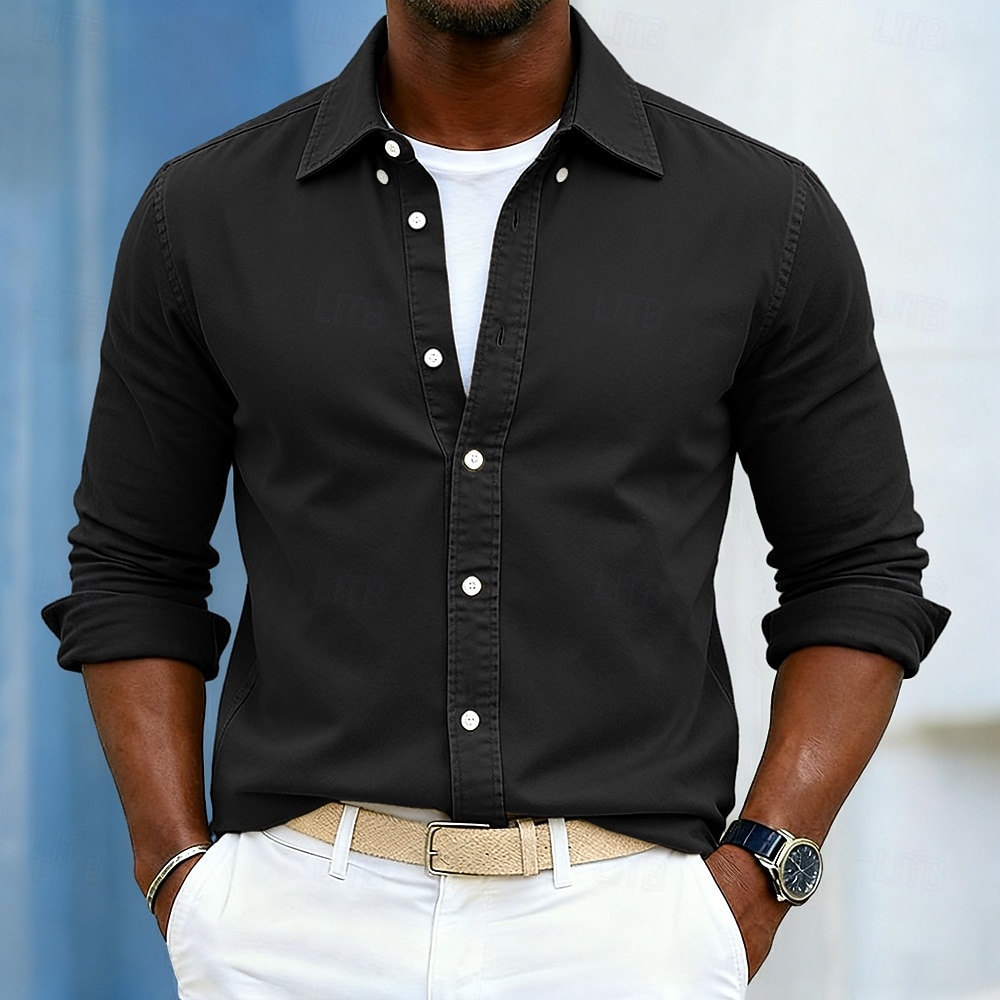 Men's Shirt Casual Shirt Button Up Shirt Acid Wash Shirt Navy Blue Gray Long Sleeve Plain Lapel Casual Daily Clothing Apparel Fashion Modern Smart Casual 2026 - $29.99 –P4