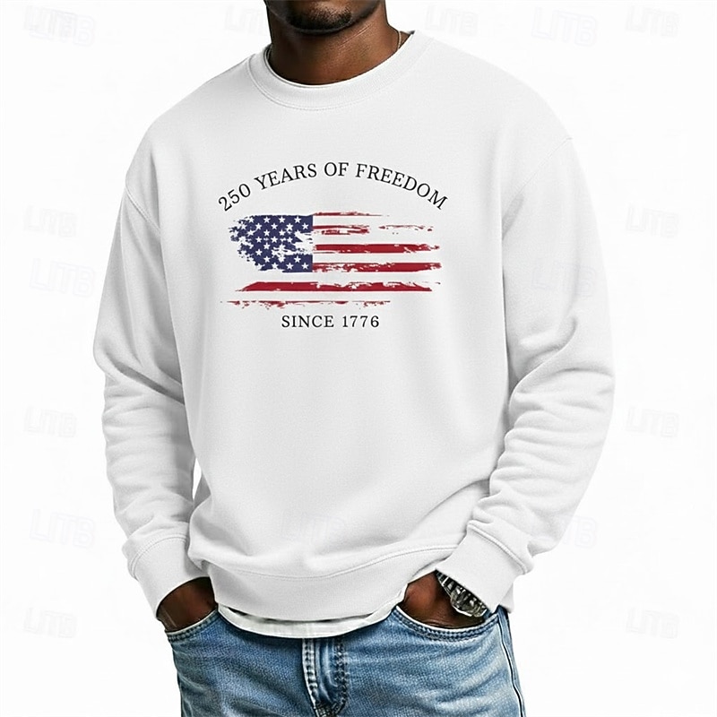 Męskie Graficzny Amerykańska flaga USA Bluzy Sport Moda Codzienny Klasyczny Długi rękaw Półgolf Na zewnątrz Urlop Czarny Biały Czerwony Jasnoszary Drukowanie Wiosna Jesień Projektant S M L XL XXL XXXL 2026 - $28.99 –P1