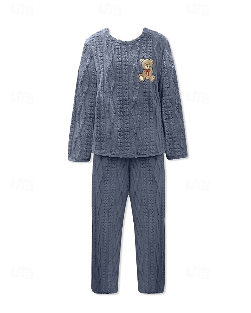 Női Pizsamák Lounge-ruházat Flanel Meleg Divat Tiszta szín Zsinór Rugalmas derék Nadrág Vakáció Otthon Napi Hosszú ujj Terített nyak Barna Szürke Ősz Tél Laza öltözet 2025 - $32.99 –P10