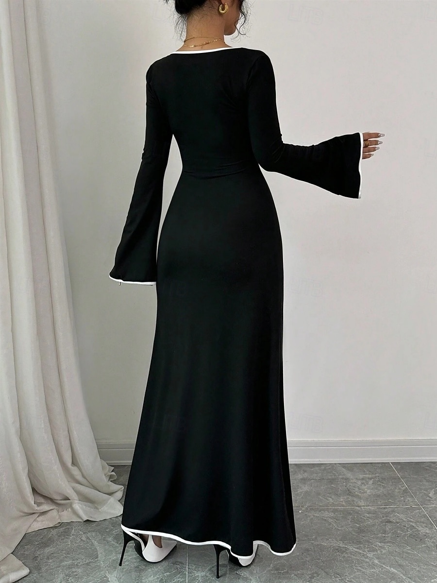 Per donna Abito maxi Tubino Casual Quotidiano Vestibilità regolare Semplice Manica Lunga Collo a U Nero Primavera Autunno Inverno del 2025 a $15.49 –P3