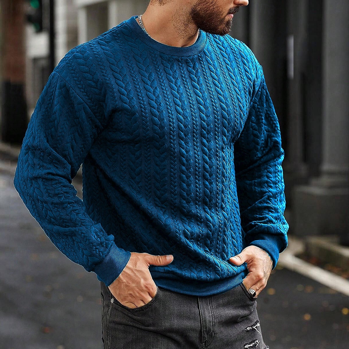 Voor heren Trui Kabel gebreide trui Kabel breien Normale tops Gebreid Strakke pasvorm Effen Strakke ronde hals Gebreid Hedendaagse Casual Alledaagse kleding Kleding Herfst winter Donkergroen M L XL 2026 - $39.99 –P4
