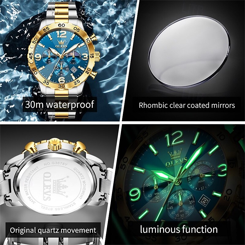 The New Olevs Men'S Business Watch Features A Luminous Moon Phase Calendar Small Three-Hand Multi-Functional Digital Large Dial Quartz Watch Which Is A Fashionable Casual Waterproof And Sporty Me 2025 - $34.99 –P1