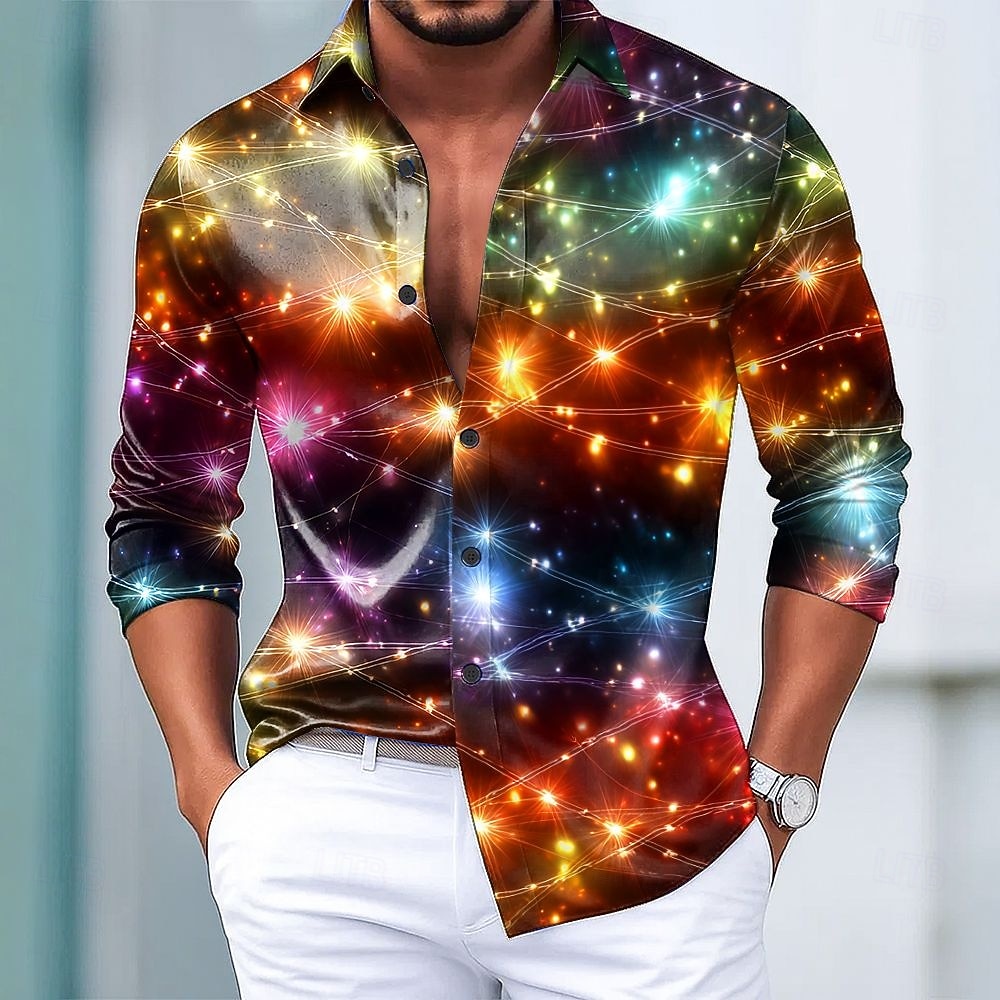 Natale Per uomo Glitter scintillanti Buon anno Luci natalizie Camicia Camicia in raso Camicia elegante Manica Lunga Moda Casual Feste Ferie Estate Primavera Autunno Collo ripiegato Stampa 3D Camicie del 2026 a $29.99 –P1