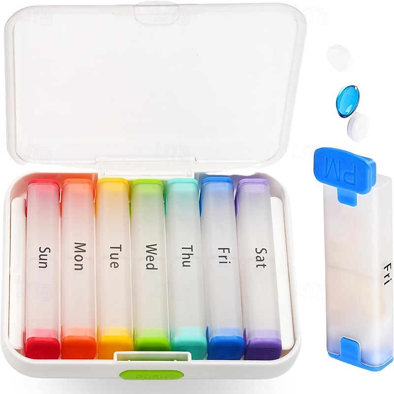 Pilulier hebdomadaire 7 jours avec 2 compartiments journaliers - format voyage, couvercle facile à ouvrir, plastique résistant, blanc - idéal pour les vitamines et l'huile de poisson &stockage de 2026 ? $21.99 –P14