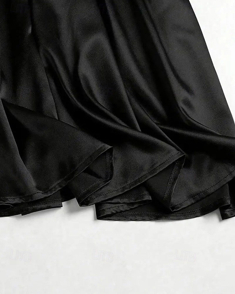 Mujer Faldas de satén Moda Maxi Alta cintura Faldas Plano Plisado Microelástico Diario Cita Vino Negro Rosa Verde Oscuro Primavera 2026 - $29.99 –P7