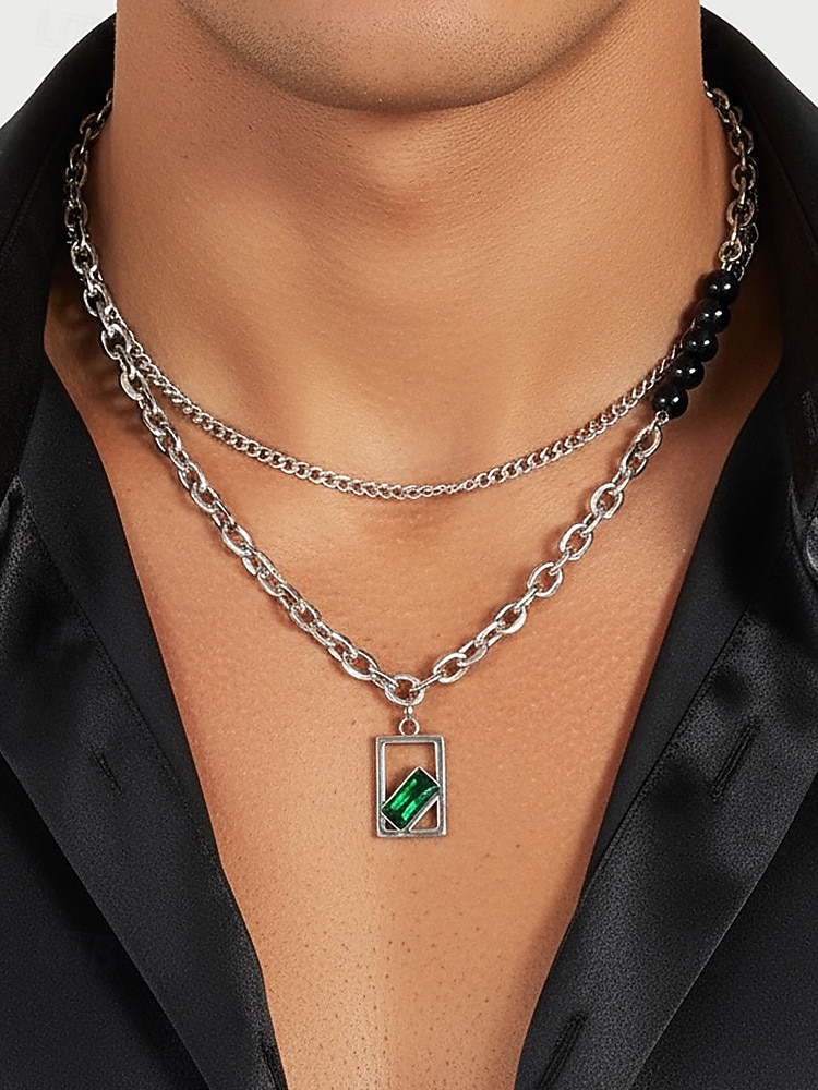 Herrhalsband i rostfritt stål med grönt ädelstenshänge - snyggt, hållbart, perfekt för både vardagliga och formella tillfällen 2026 - $7.99 –P3