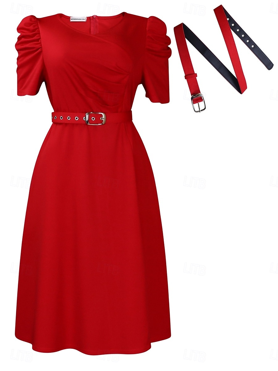 نسائي فستان ميدي فستان اسود فستان الحفلة أنيق موضة الحديث المكتب حفلة كوكتيل عادي سهل كم قصير V رقبة أزرق أسود أحمر أخضر الربيع الخريف الشتاء 2026 - $39.99 –P7