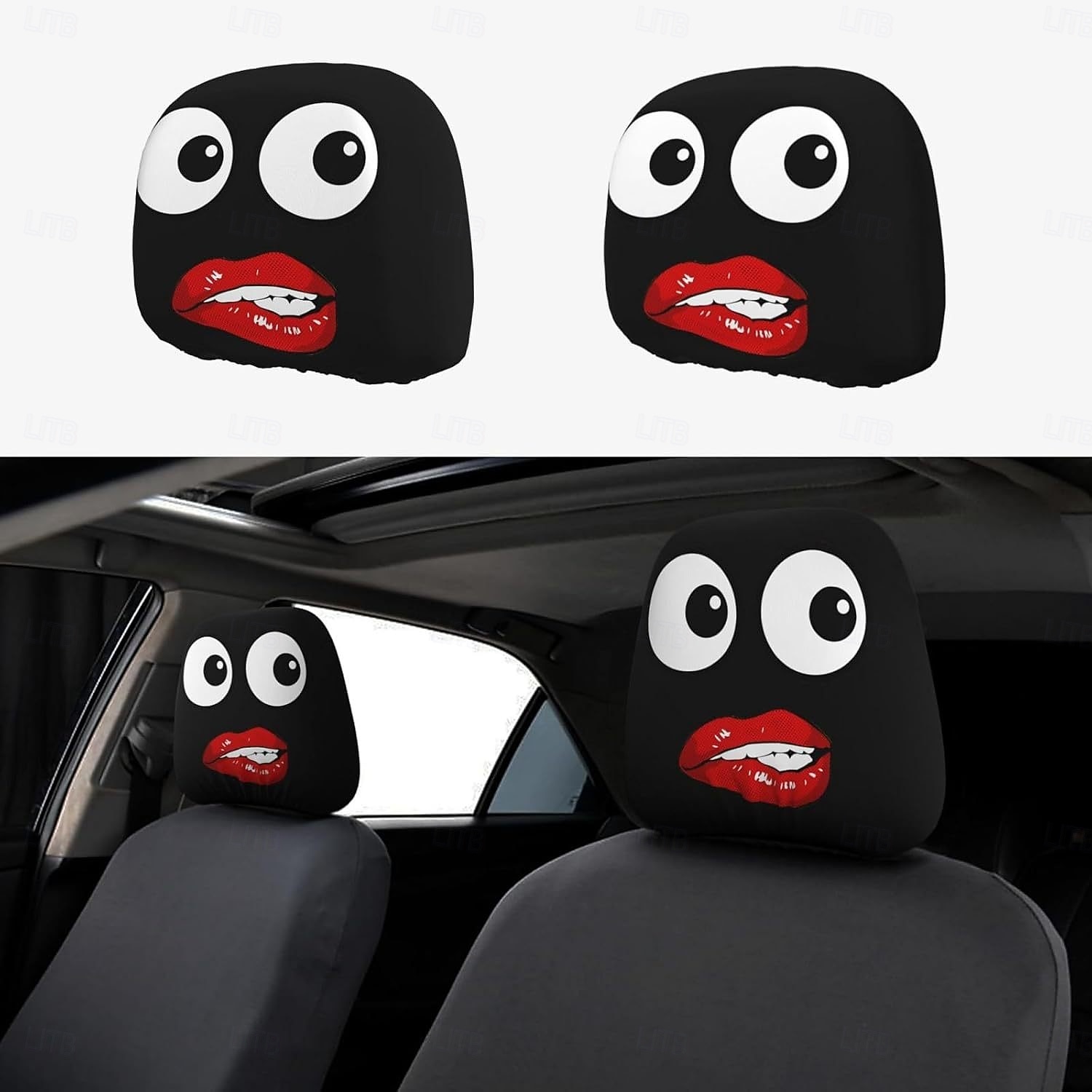 2 db vicces ajakmintás fejtámlahuzat, nyakpárna és deréktámasztó párna, puha és bolyhos, egész évszakos használatra, alkalmas hosszú távú vezetéshez, napi ingázáshoz, üzleti utakhoz, autóban való 2026 - $9.99 –P3