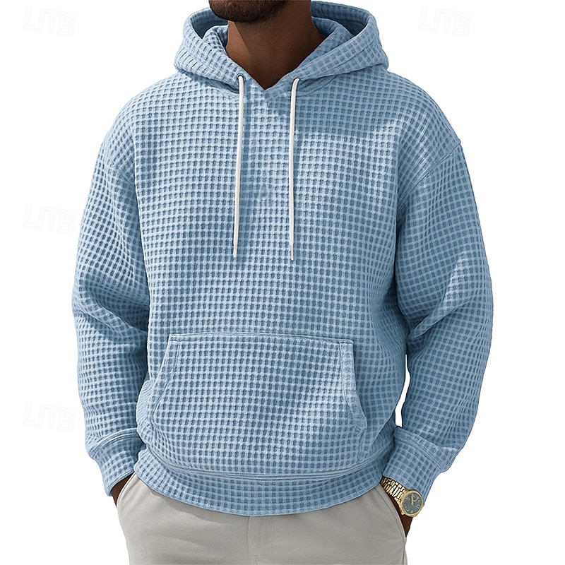Męskie Bluza z Kapturem Bluzy z kapturem Waffle Zjechać na pobocze Czarny Biały Jasnozielony Rumiany róż Granatowy Kaptur Równina Kieszeń kangurka Teksturowany Codzienny Sport i turystyka Święto Moda 2026 - $28.99 –P4