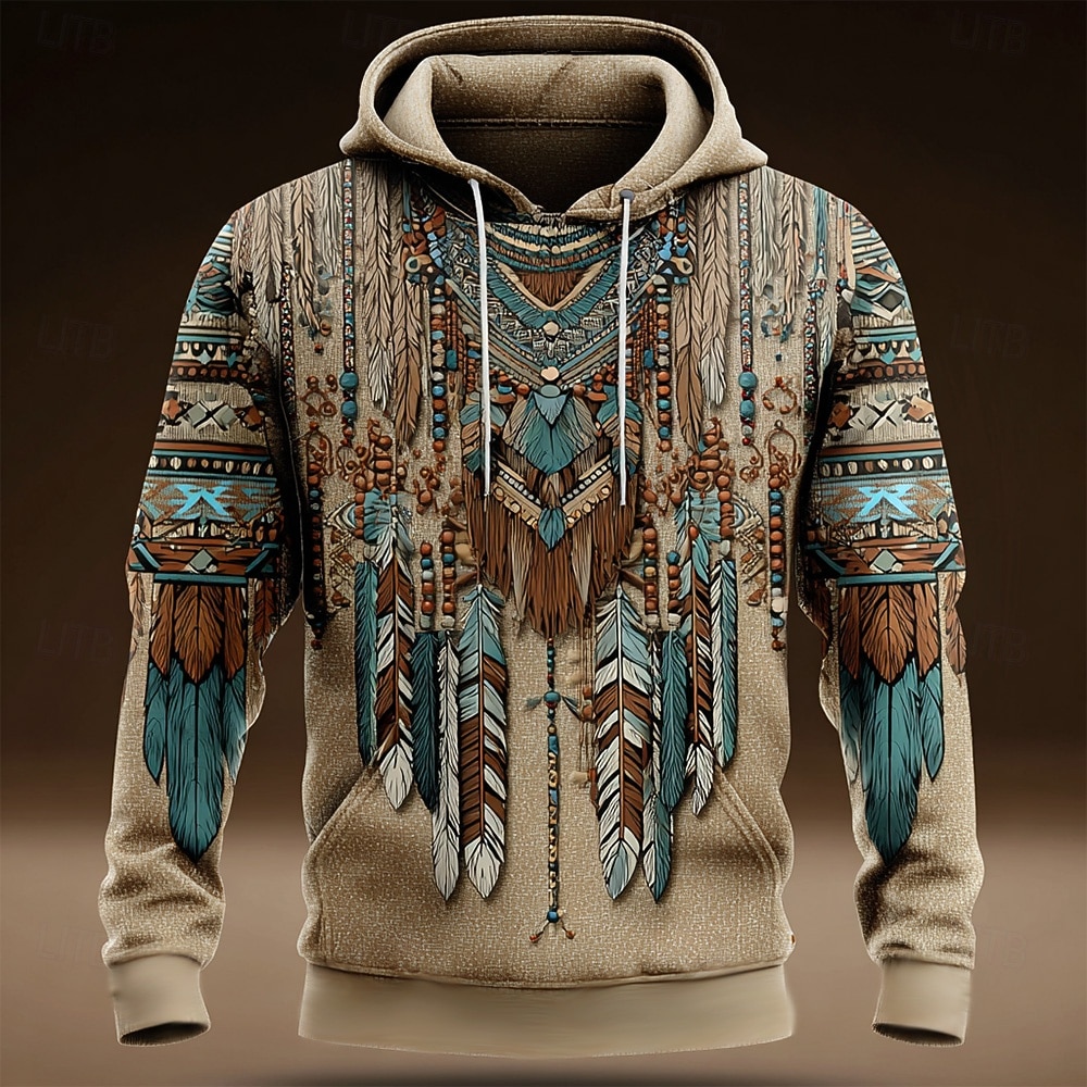 Per uomo Tribale Felpa con cappuccio Felpa Moda Etnico Vintage Retrò Manica Lunga Girocollo All'aperto Viaggio Feste Regalo Blu Marrone Verde Coulisse Autunno Inverno progettista S M L XL XXL XXXL del 2026 a $32.99 –P1