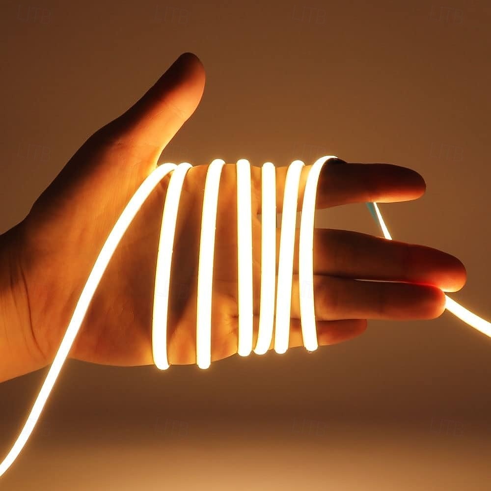 2025年 fcob cob ledストリップ 5mm幅 超狭幅 フレキシブル 高密度 均一光 16.4フィート DC24V 複数色あり CRI 90 調光可能 LEDリボン 家庭用室内装飾用 (コントローラーやアダプターは付属しません)  コレクション – $32.99 –P2