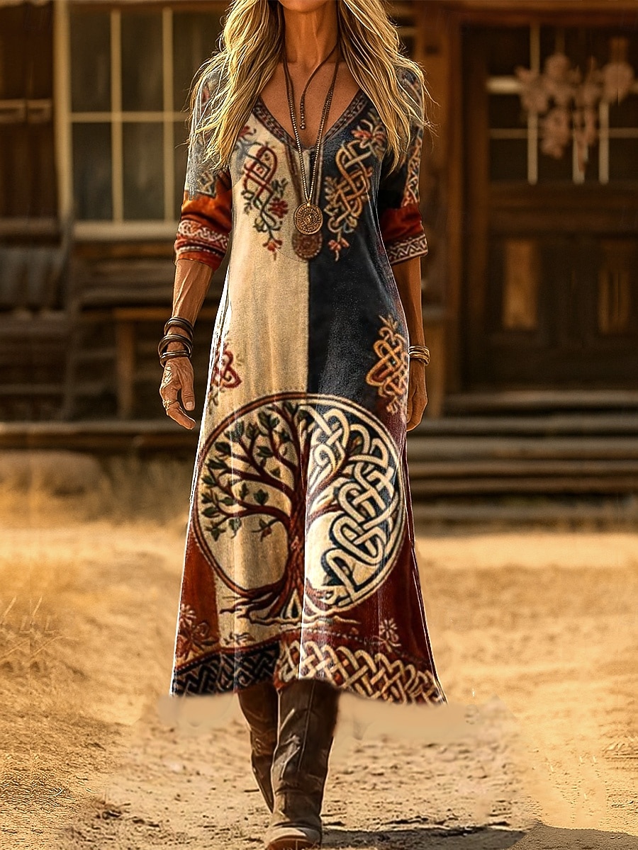 Женское макси-платье Boho Платье-обтягиватель Вечеринка Повседневное Ежедневная Встреча На выход Обычная посадка Графический Геометрический Пейсли Длинный рукав V-образный вырез Синий Черный 2026 - $37.99 –P1