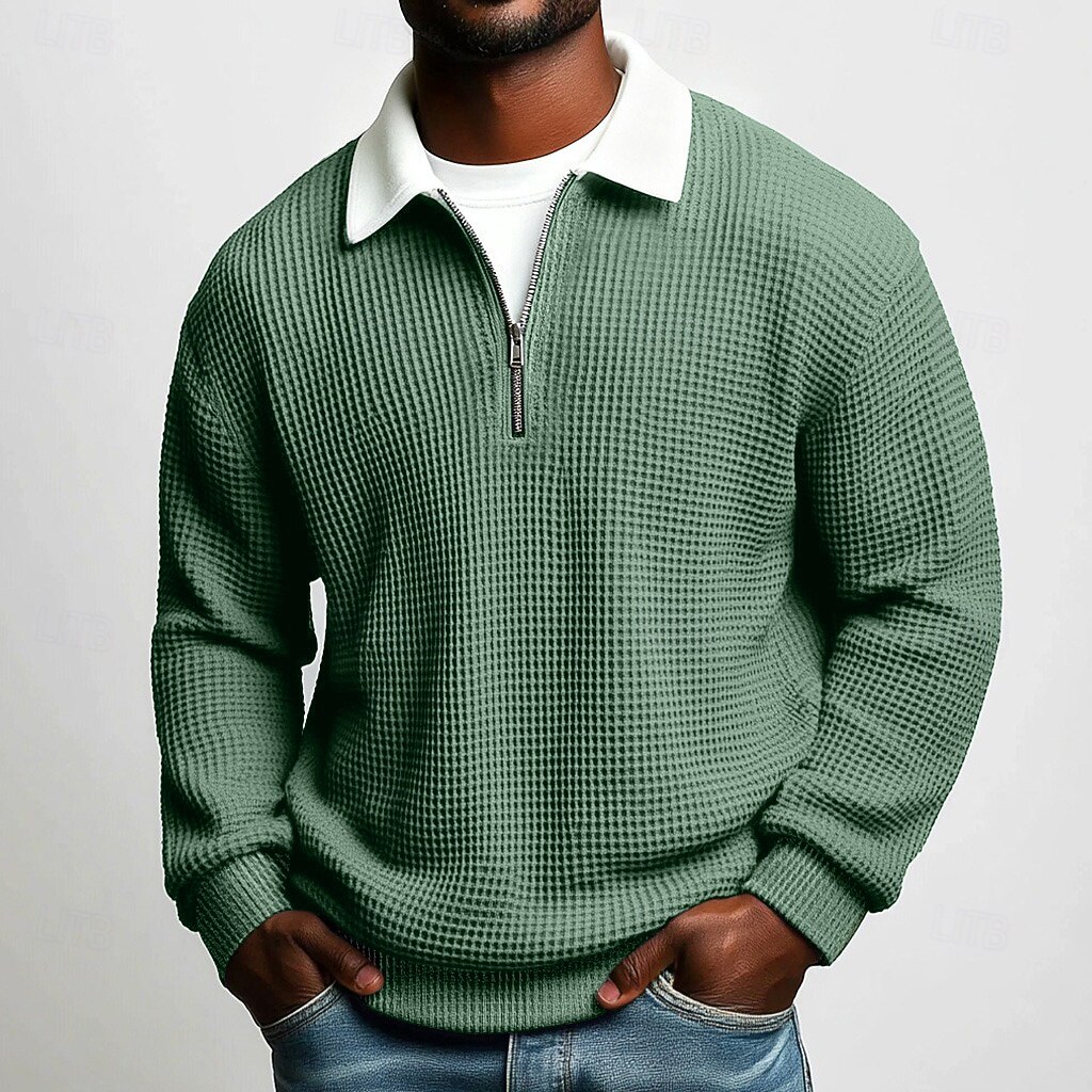 Hombre Camisetas polo con diseño de gofre Con Texturas Casual Calle Cuello Vuelto Manga Larga Moda Ocio Bloque de color Cerrar Retazos Otoño Primavera & Otoño Todas las Temporadas Ajuste regular 2026 - $13.99 –P4