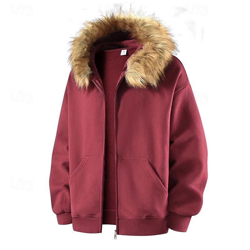 Herren Freizeitjacke Kapuzenjacke Outdoor Lässig Fellbesatz Tasche Herbst Winter Einfach Mode Streetwear Mit Kapuze Regulär Aprikose Schwarz Rosa Burgunderrot Hellgrau Jacken 2026 - $33.99 –P13
