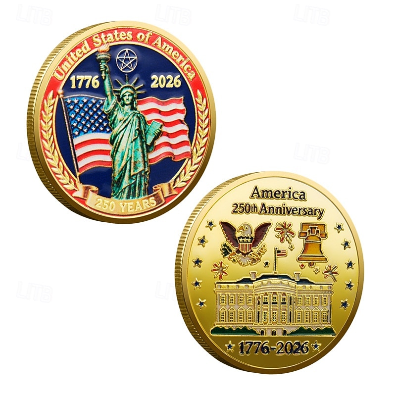 250th Anniversary Commemorative Coins - Golden American Flag & Liberty Bell Design Collectible Coins, Durable Metal Anniversary Coins for Display, Collectors Patriotic Semiquincentennial 2026 - $15.99 –P14