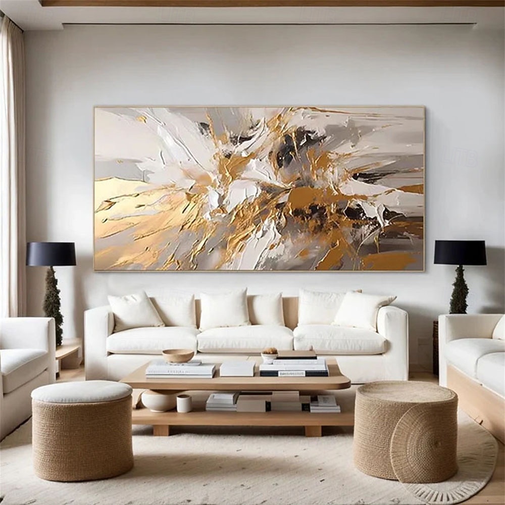 Gold oil painting handmade White Abstract Oil Painting on Canvas hand painted Bright Textured Original Foil Painting Art Large Modern Art painting for Living Room Wall Art Decor 2026 - $123.99 –P5