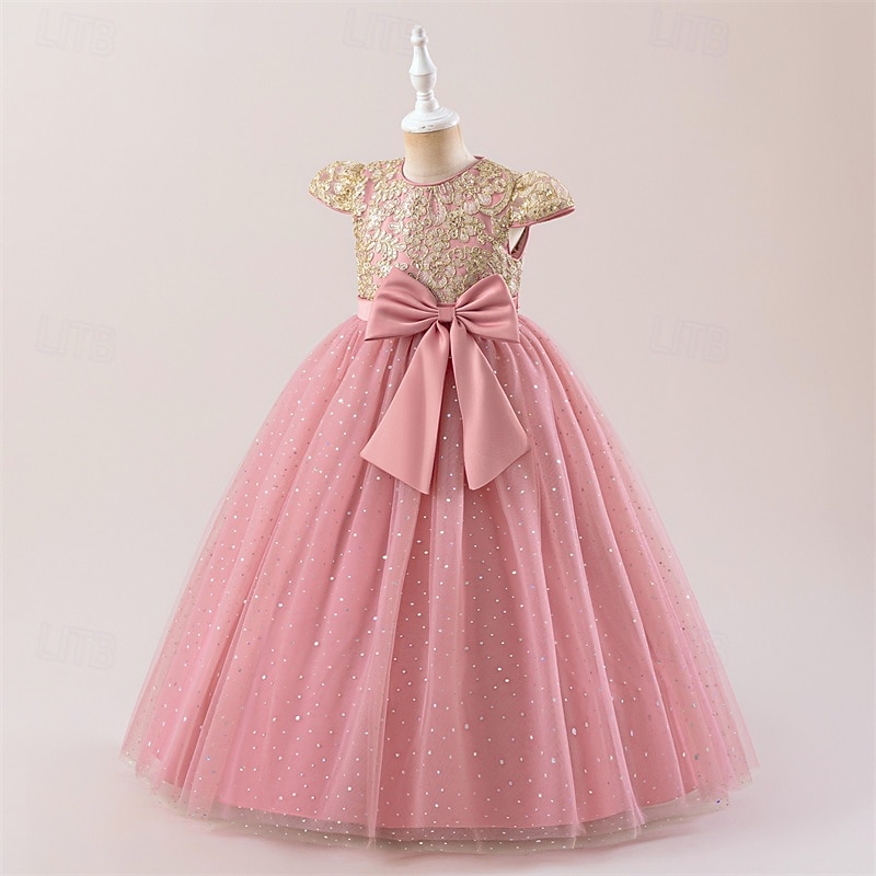 Enfants Fille Robe Robe de Soirée Couleur Unie Sans manches Formel Performance Occasion Spéciale Noeud de cravate Mode Quotidien Princesse Polyester Maxi Robe de Soirée Robe évasée Robe en Tulle Ét de 2026 ? $45.99 –P2