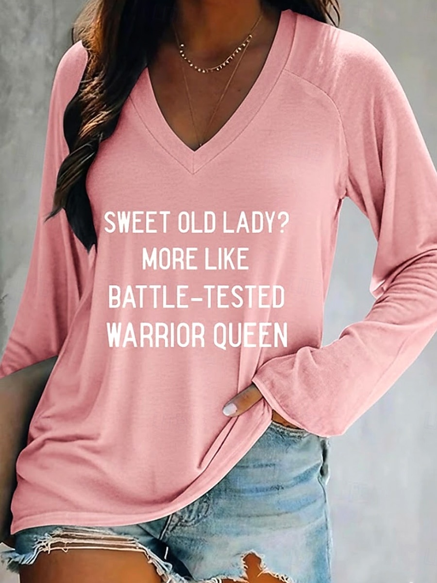 Kvinnors T-shirt lång ärm V-hals lång ärm grafisk avslappnad grundläggande tryck vanlig toppar vardag helg grå höst och vinter förvår 2026 - $24.99 –P5