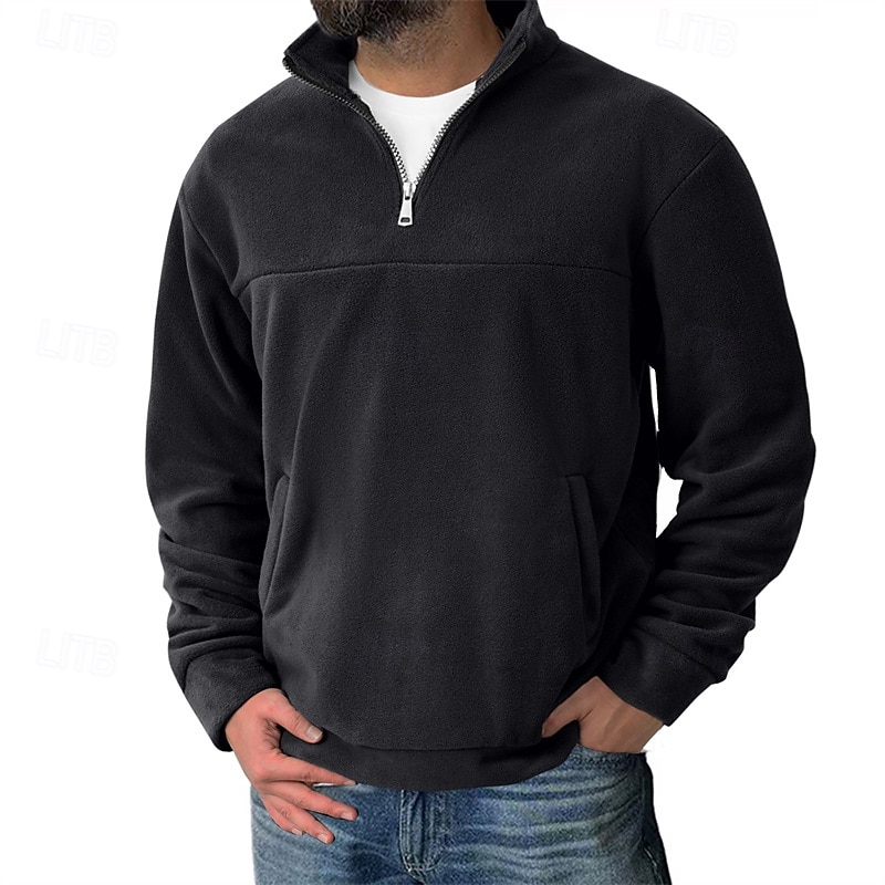 Men's Sweatshirt Fleece Sweatshirt Pullover Quarter Zip Sweatshirt Black Army Green Navy Blue Khaki Dark Gray Half Zip Plain Casual Daily Sports & Outdoor Polyester Streetwear Basic Casual Fall 2026 - $32.99 –P13
