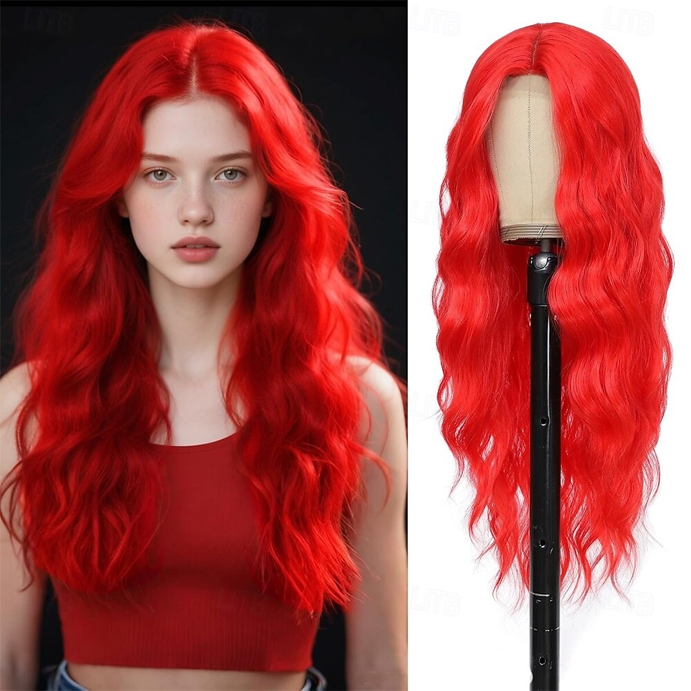 Peruca de Carnaval 2026 Rosa Vermelho Azul Encaracolado Ondulado Longo Peruca sintética para festivais Mardi Gras Parada Cabelo para fantasia de cosplay para Feminino de 2026 por $21.99 –P1