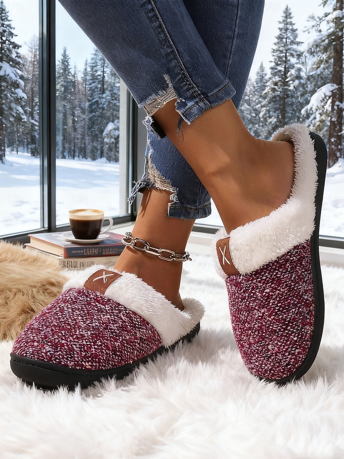 Pantuflas de invierno cálidas de punto para mujer: zapatos de interior con forro polar de felpa y parte trasera completa con suela antideslizante para el hogar y el dormitorio 2026 - $11.99 –P3