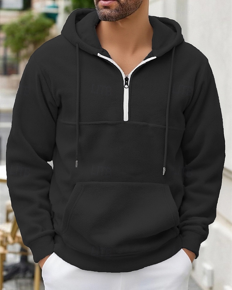 2026年 男性用 パーカー クォータージッパーパーカー フリースパーカー ブルー ブラック パープル ライトグレー ダックグレー フード付き 平織り ジッパー ポケット スポーツ 日常 祝日 ポリエステル ストリートファッション ベーシック カジュアル 秋 冬 衣類 パーカー トレーナー  コレクション – $32.99 –P15