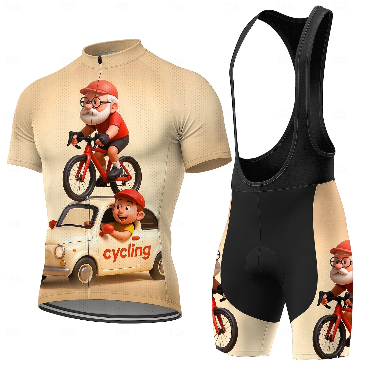Hombre Maillot de Ciclismo Maillot de ciclismo con culotte corto con tirantes Manga Corta MTB Bicicleta Montaña Ciclismo Carretera Verano Primavera Café Caricatura Geométrico Cosecha Bicicleta Filtro 2026 - $49.99 –P1