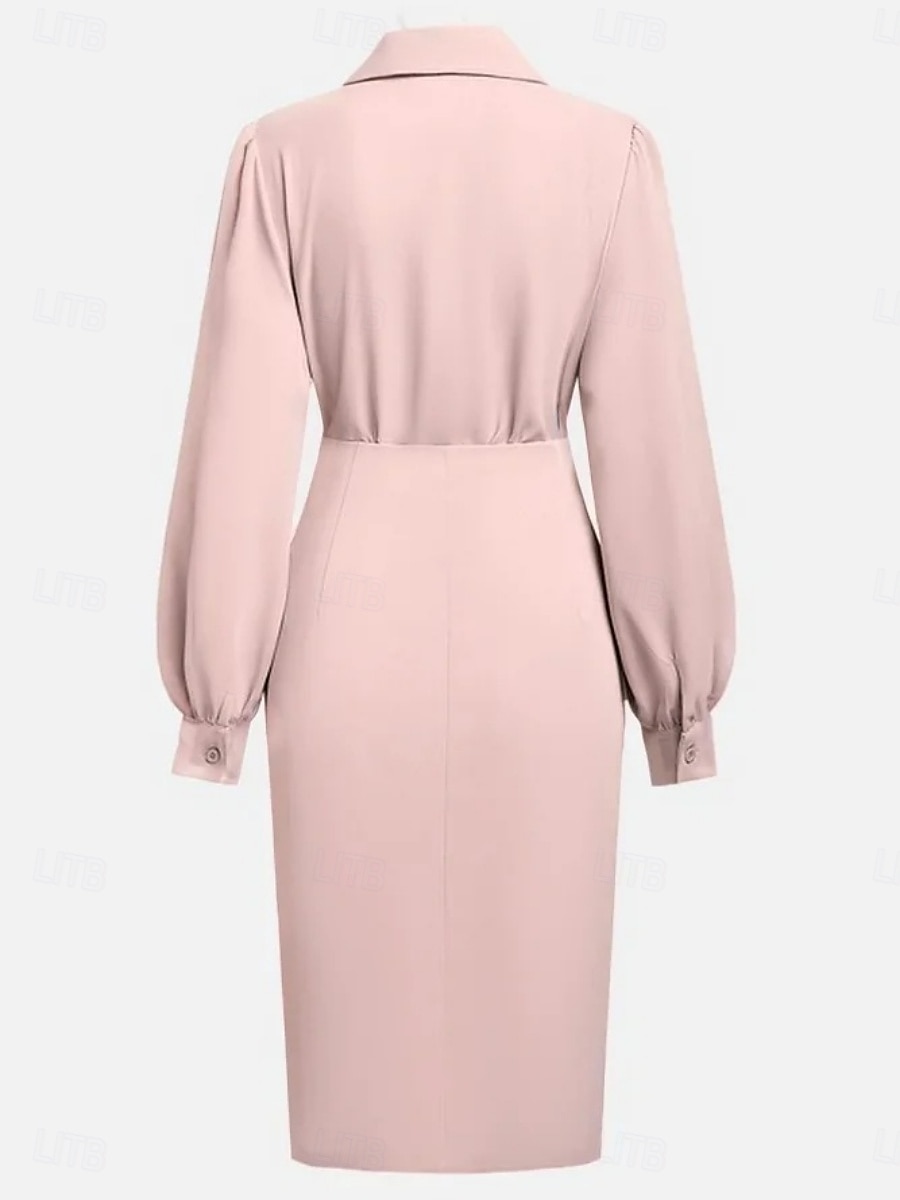 Per donna Abito Midi Abito aderente Abiti semi formali Ufficio Vestibilità regolare Semplice Manica Lunga Colletto a Camicia Nero Rosa Beige Grigio Primavera Autunno del 2026 a $33.99 –P11