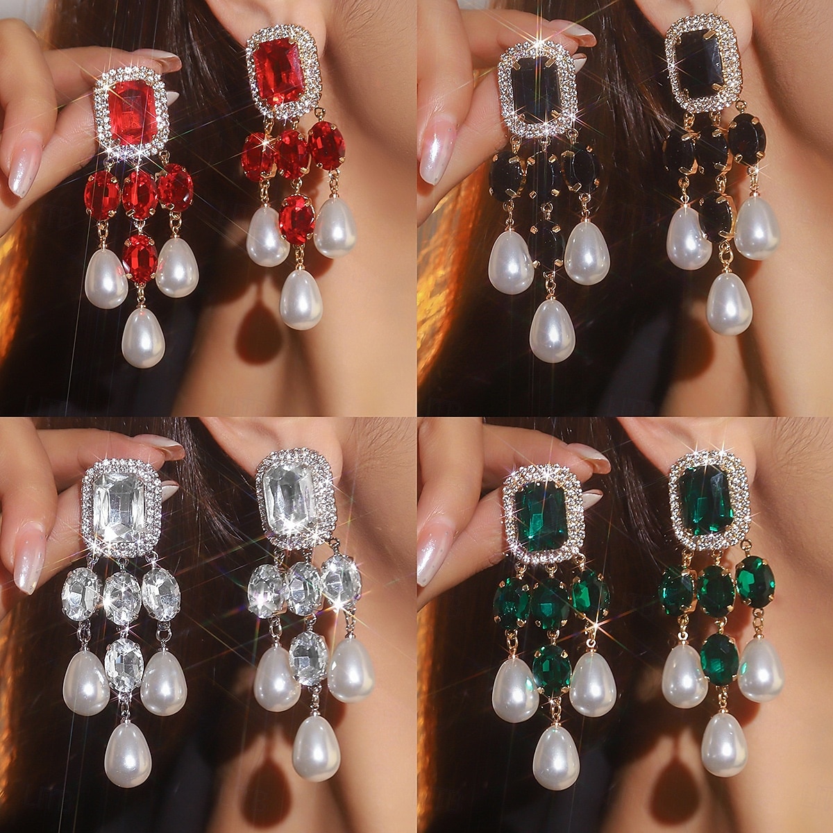 женские серьги-подвески из кристаллов и жемчуга — гламурные эффектные серьги-подвески со стразами для вечеринок, свадеб или вечерних мероприятий 2026 - $14.99 –P1