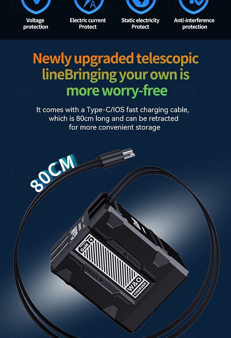 מטען אולטרה מהיר של גן 120 וואט PD3.0 סוג C תאורה כפולה יציאת O כבל נשלף טלפון נייד מחשב נייד טעינה מהירה 2025 - $21.99 –P9