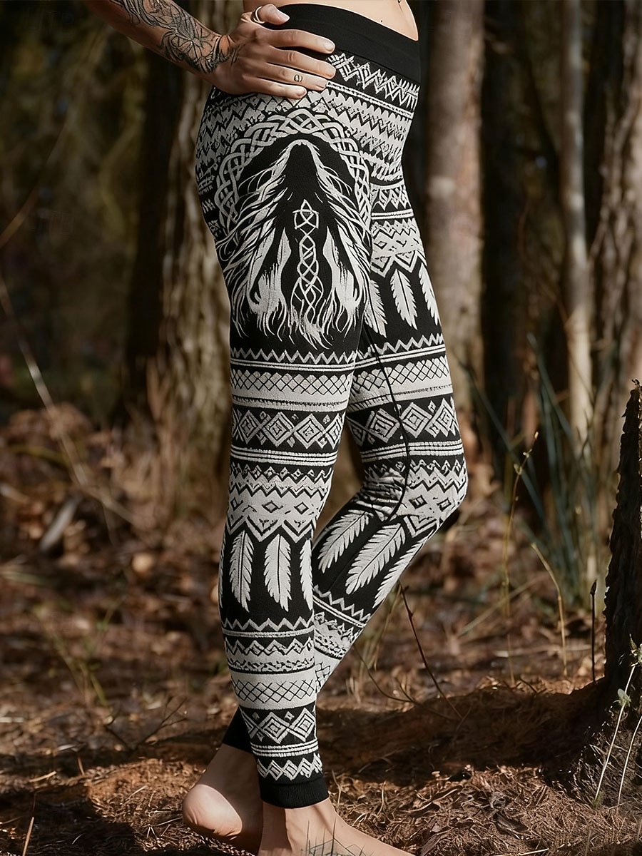 Legíny pro ženy Viking Boho dovolená Vintage etnického stylu plné délky s vysokým pasem grafický strom rychlé sušení prodyšnost měkká vysoká elasticita formální dovolená černá bílá zelená jaro podzim 2026 - $21.99 –P2