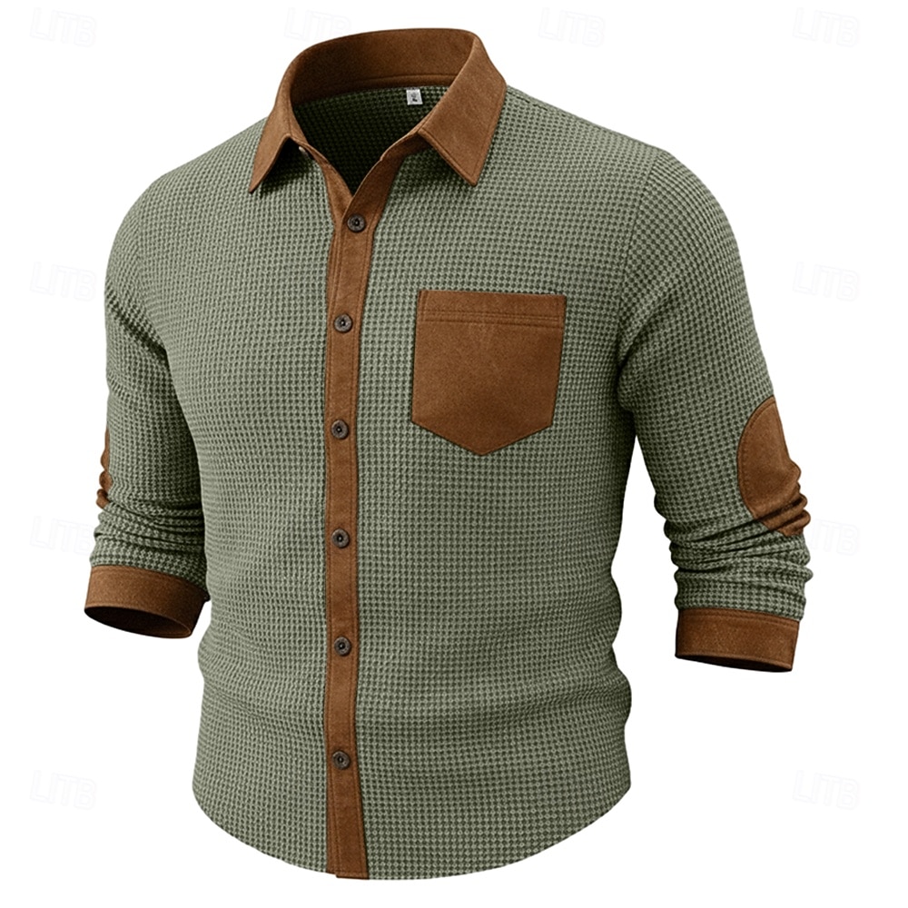 Voor heren Overhemd Wafel Shirt Normaal shirt Vintage overhemd Overhemd met knopen Zwart Marineblauw Groen Grijs Lange mouw Met Textuur Revers Casual Dagelijks Kleurenblok Kleding Modieus Modern 2026 - $29.99 –P6