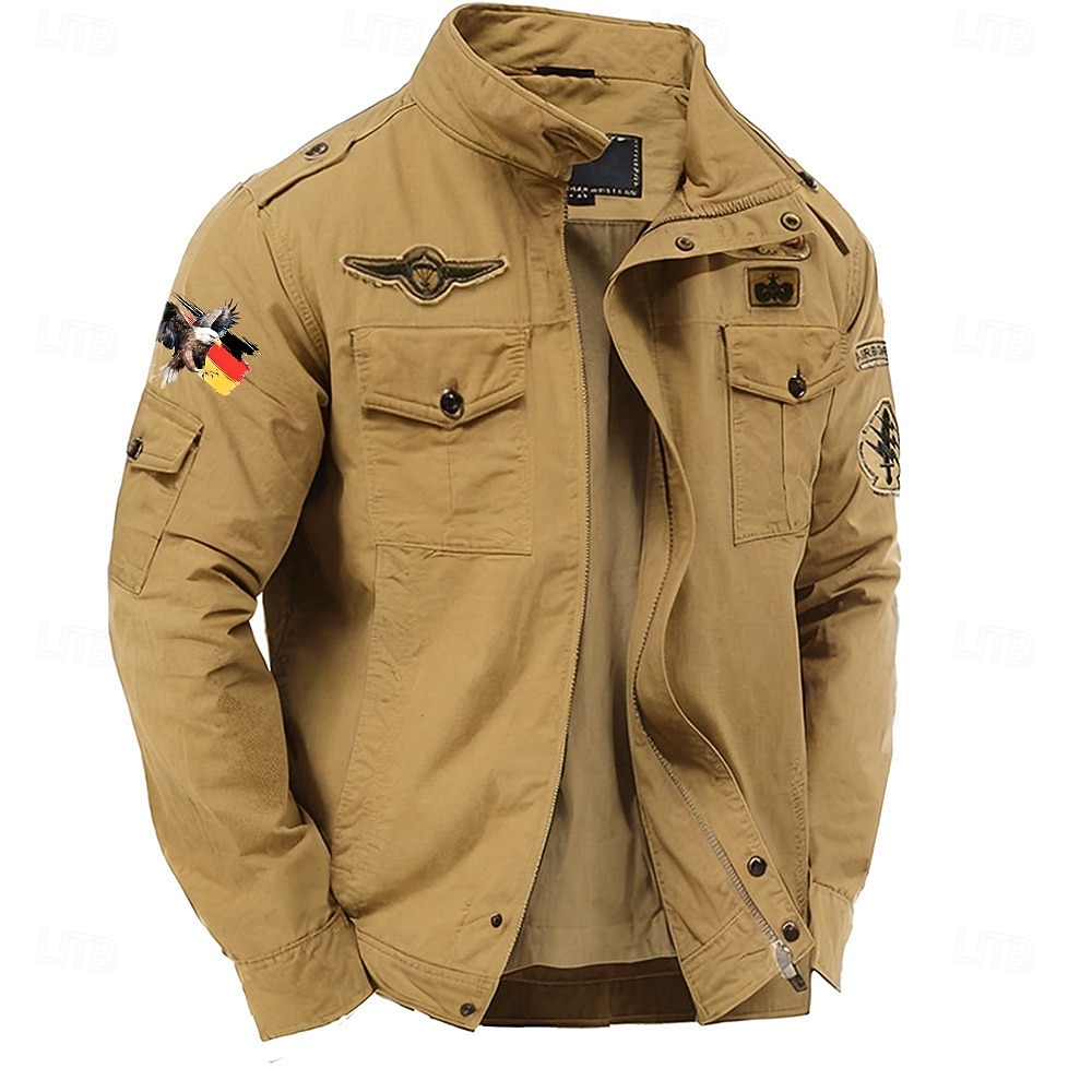 Herren Adler Deutschland Nationalflagge Cargo-Jacke Windbreaker Militärjacke Praktisch Lässig Outdoor Campen und Wandern Bestickt Seitentaschen Frontreißverschluss Herbst Winter Stehkragen Langarm 2026 - $50.99 –P3