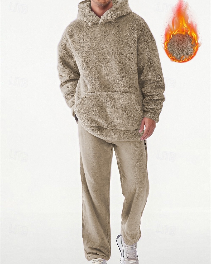 Zweiteiliger Fleece-Trainingsanzug für Herren – schwerer Hoodie und Jogginghose, einfarbige Sport-Streetwear mit Taschen 2026 - $54.99 –P9