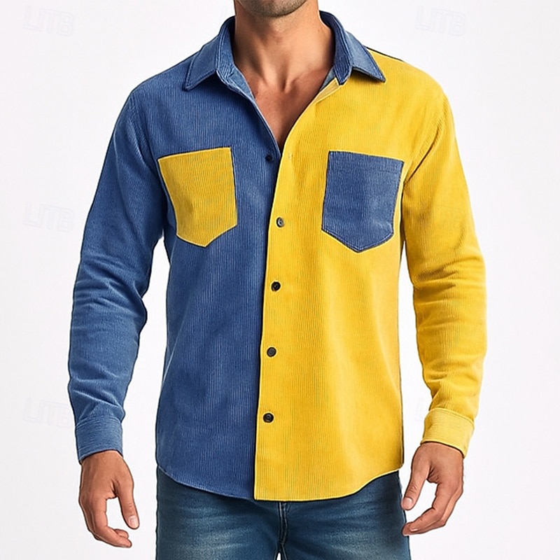 Per uomo Camicia Camicia casual Camicia di Velluto a Coste Camicia con Bottoni Giallo Verde Kaki Manica Lunga Semplice Collo ripiegato Casuale Quotidiano Blocco di colore Abbigliamento Moda del 2026 a $26.99 –P5