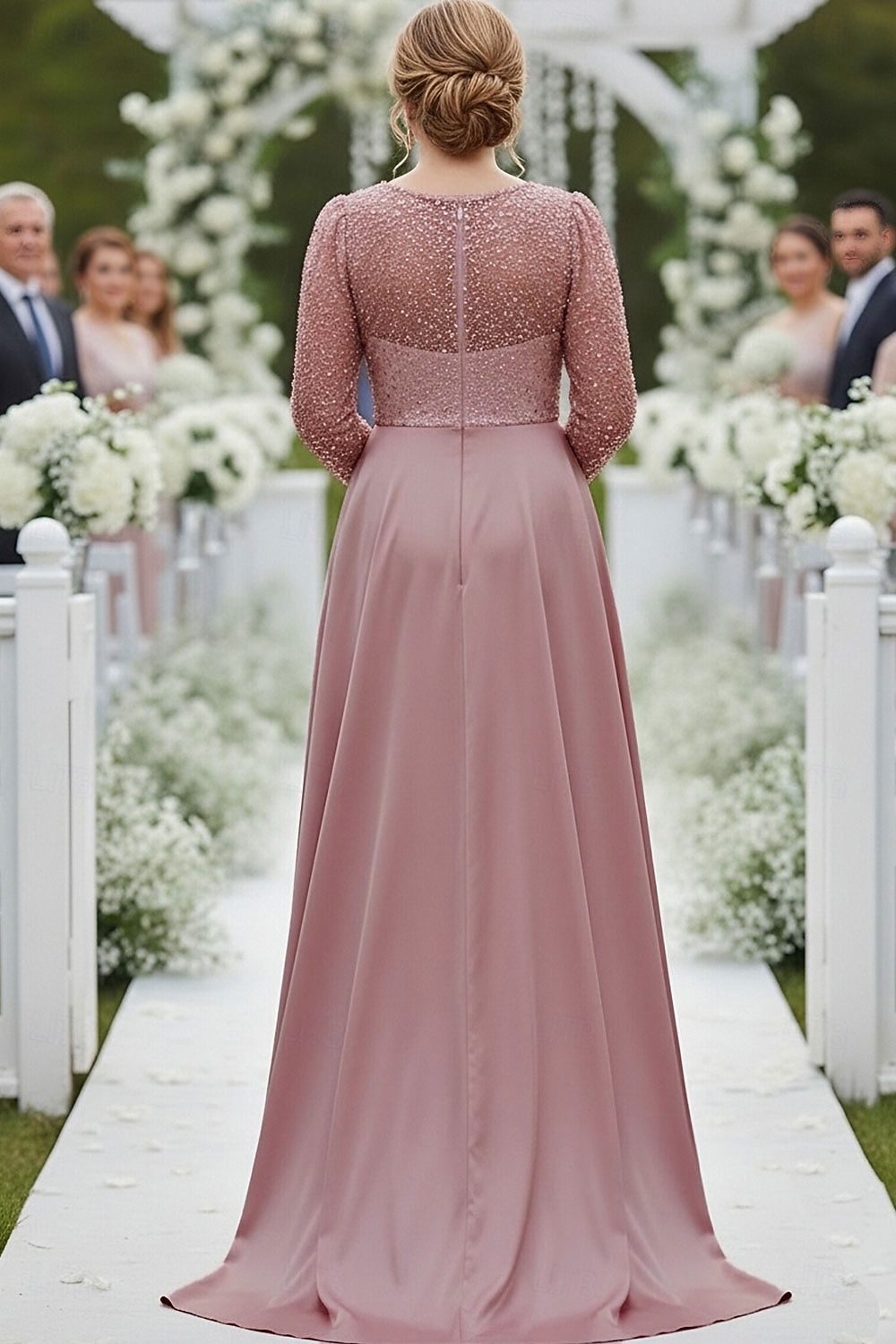 Mermaid Trumpet Floor Length Sequin Dress Wedding Guest Dress Formal Dresses Mother of the Bride Dress Long Sleeve Illusion Neck Elegant Sparkle & Shine Satin Sequined with Pearls Sequin 2026 - $206.99 –P2