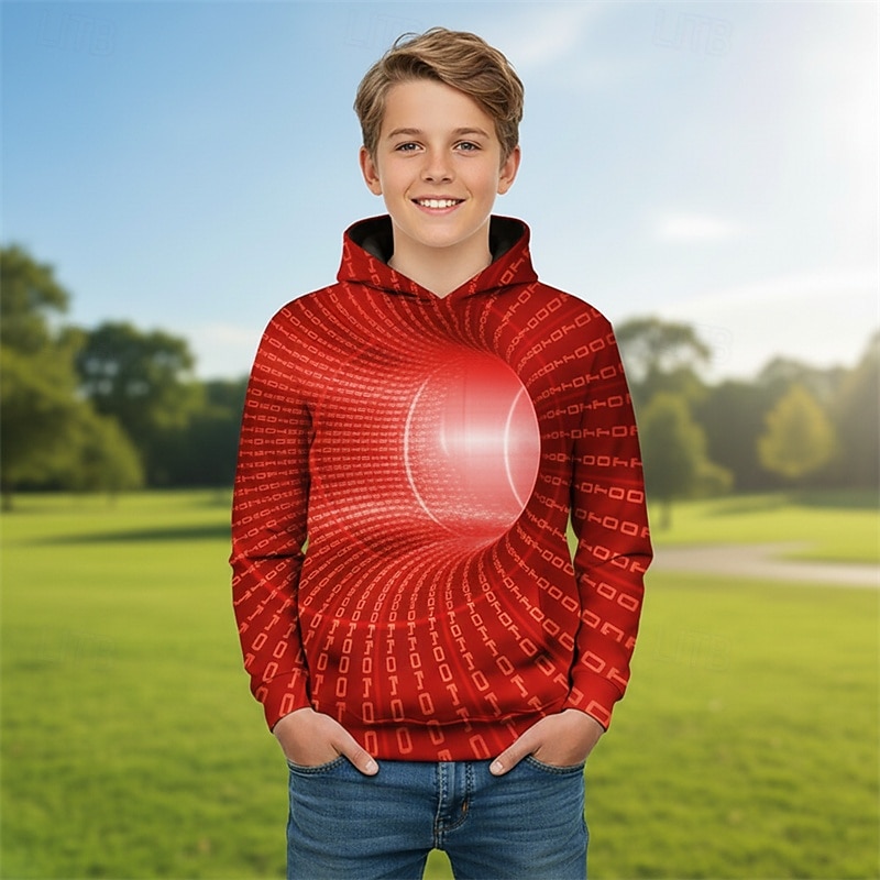 Pojkar 3D Grafisk Geometrisk 3D Print Huvtröja Långärmad Vår Höst Mode Streetwear Barn 4-12 år Huva Utomhus Ledigt Dagligen Normal 2025 - $18.99 –P5